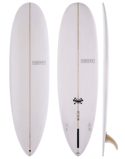 Modern Surfboards - Love Child white mid length surfboard