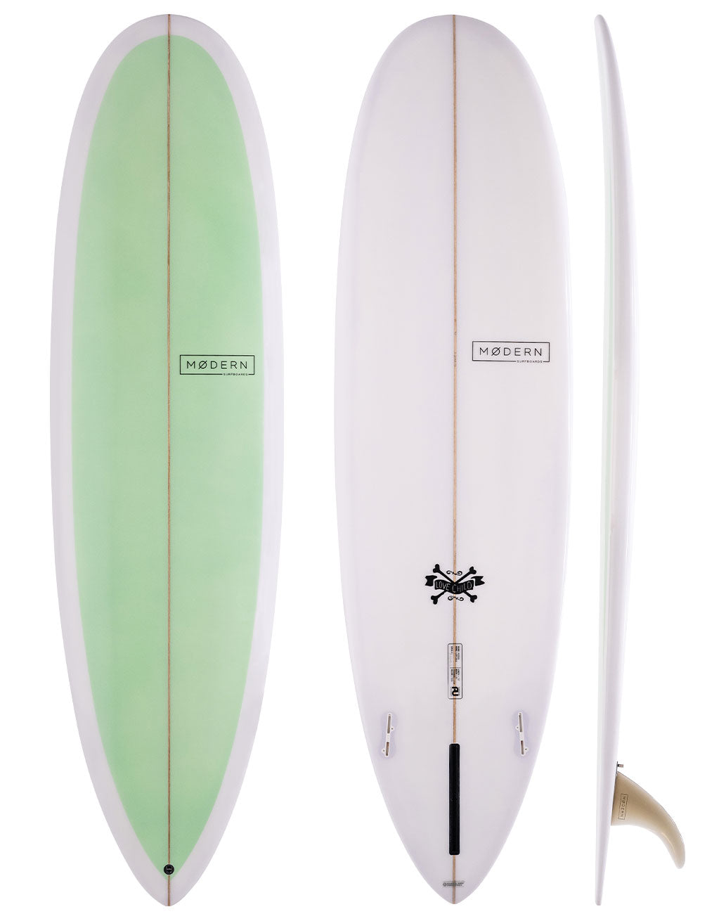 Modern Surfboards - Love Child mid length surfboard - sea glass green