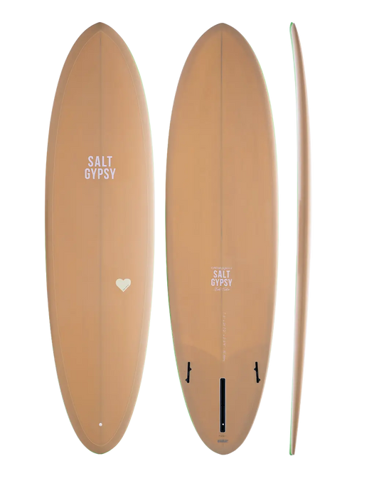 Cynthia Rowley X Salt Gypsy Mid Tide mid length surfboard - camel