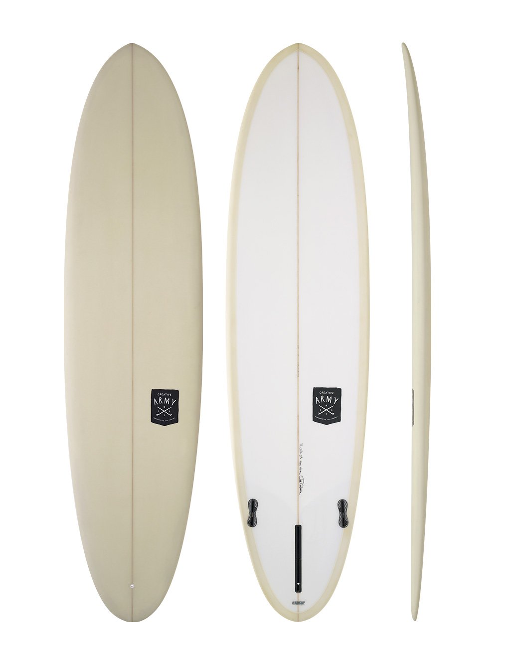 Creative Army Huevo - stone and white colored mid length surfboard