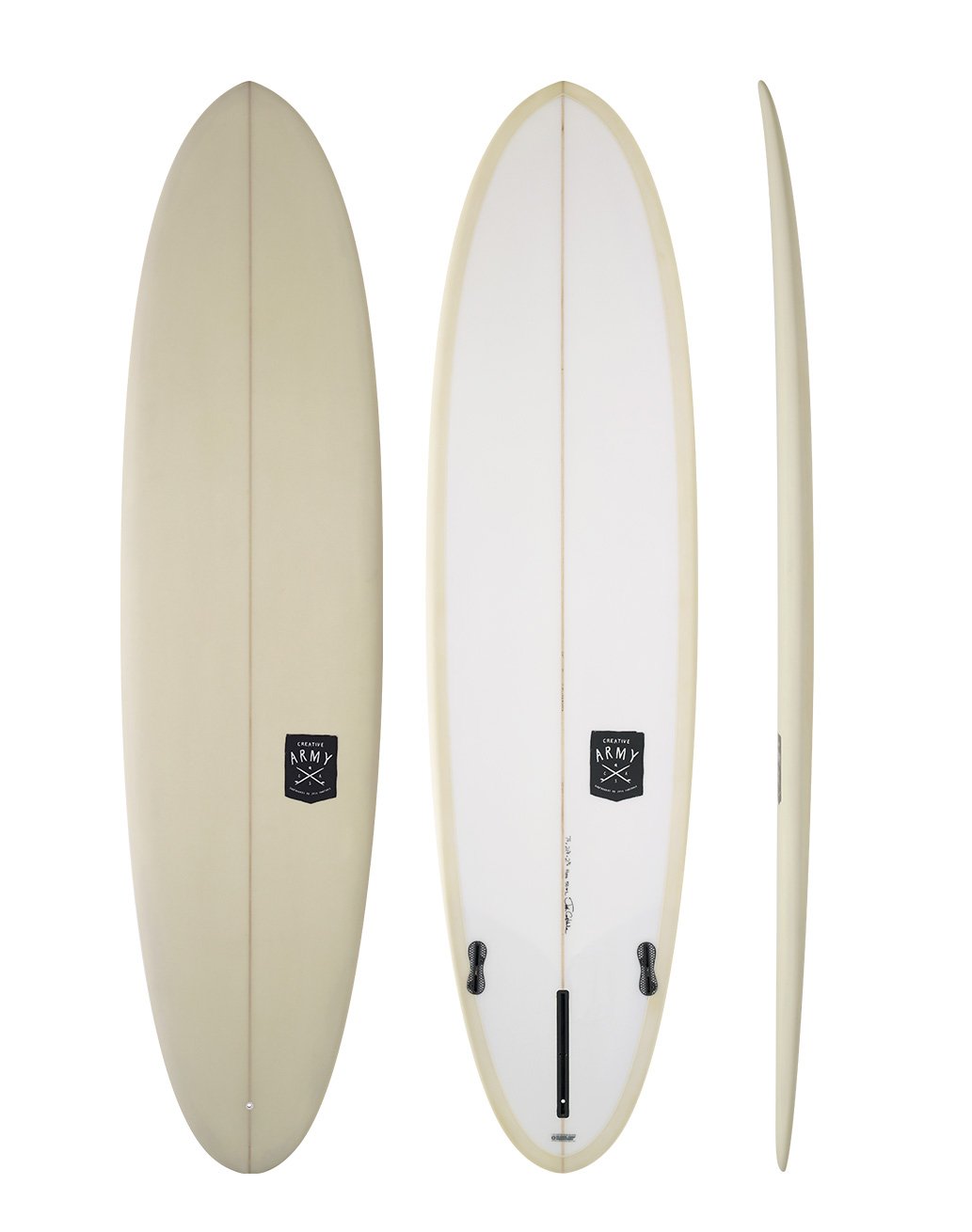 Creative Army Huevo - stone and white colored  mid length surfboard