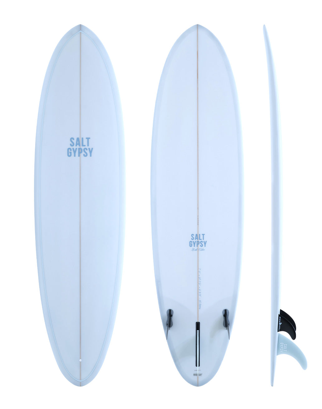 Salt Gypsy Surfboards - Mid Tide vintage blue mid length surfboard