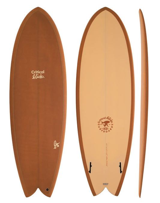The Critical Slide Society Surfboards Angler - ochre colored twin fin surfboard